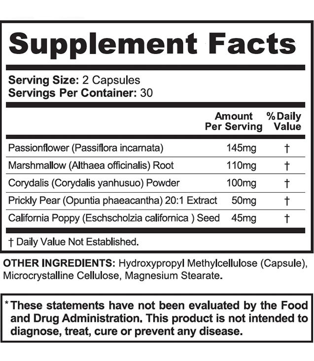 NervEase Supplement Facts panel